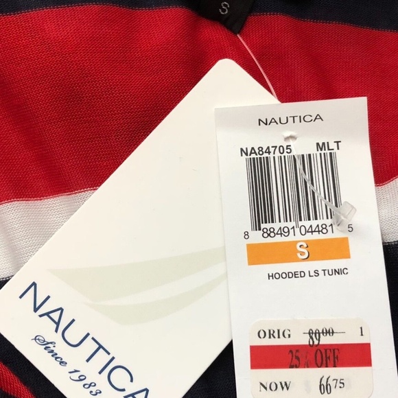 (NWT) Nautica Red/White/Blue Striped Hooded Swimsuit Cover Up Tunic Size S - Picture 10 of 10